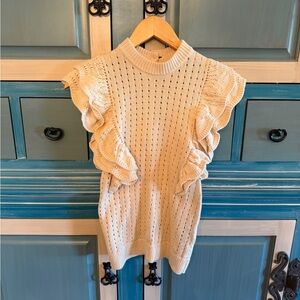 Who What Wear Cream Knit Eyelet Sweater Top
